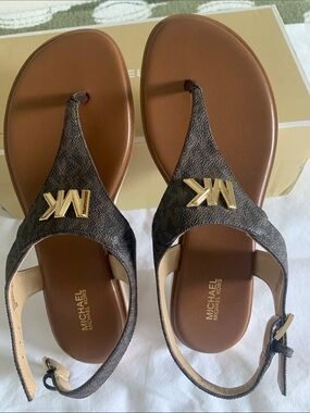 Michael Kors Brown Sandal with Gold MK Logo
